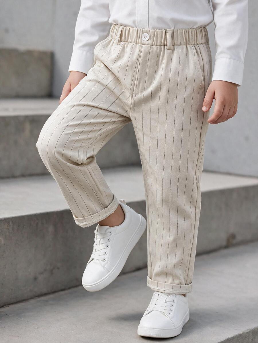 SHEIN Young Boy's Autumn Baby Blue Gentleman Casual Long Pants,Single Button Decor Elastic Waist Design,Versatile For Spring/Fall,Back-To-School,Daily Wear - Khaki - View 1