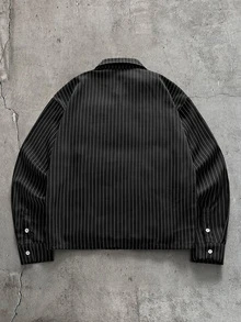 AXEPEAK Men's Casual Commuter Striped Long Sleeve Shirt - Black - View 4