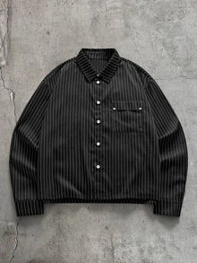 AXEPEAK Men's Casual Commuter Striped Long Sleeve Shirt - Black - View 2