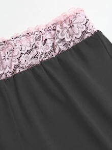 Sweetra 女款蕾絲飾邊V領長袖純色T恤與喇叭褲，秋季套裝，2件組居家日常黑色與粉色可愛休閒 - 深灰色 - 查看 6