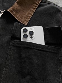 AXEPEAK Men's Fashion Casual Streetwear Colorblock Washed Denim Jacket, Flap Pocket, Grunge, Urban, Work Going Out Vacation Black Fall - Black - View 4