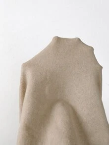 SHEIN Franclia 女款秋冬聖誕樹圖案圓領針織毛衣，毛球裝飾長袖套頭衫 - 杏色 - 查看 3