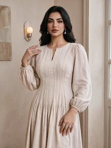 Modelyn Plus Size Women's Striped Casual Everyday Summer Dress - Khaki - View 5