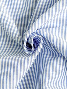 SHEIN Tween Girls Single Piece Elegant Cute Preppy Blue And White Stripe Full Button-Front Shirt, Ruffle Collar, Puff Sleeve, 3D Bow Decor, Fall School - Blue - View 6