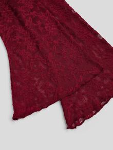 Sweetra Women's Sexy & Elegant Lace Texture Asymmetric Ruffle Hem Shoulder Tie Dress, Spring/Summer Fall - Red - View 5
