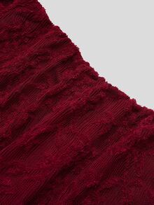 Sweetra Women's Sexy & Elegant Lace Texture Asymmetric Ruffle Hem Shoulder Tie Dress, Spring/Summer Fall - Red - View 7