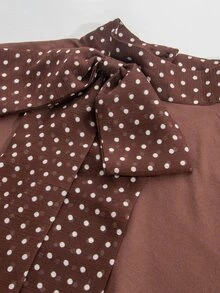 Momance Áo dệt kim bầu phối họa tiết chấm bi - Cà phê nâu - Xem 11