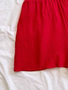 Soleia Women's Summer Vacation Solid Color Cotton Casual Cami Jumpsuit - Red - View 5