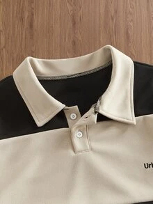 COMVAIL 男士大尺碼休閒寬鬆短袖 Polo 衫，撞色拼接領口設計，度假風，父親節禮物，足球風格 - 彩色 - 查看 5