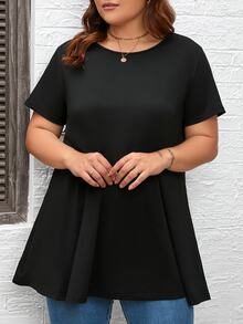 SHEIN CURVE+ Plus Size 4th Of July Casual Round Neck Short Sleeve Knit Flag Printed T-Shirt - Black - View 5