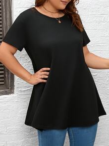 SHEIN CURVE+ Plus Size 4th Of July Casual Round Neck Short Sleeve Knit Flag Printed T-Shirt - Black - View 3