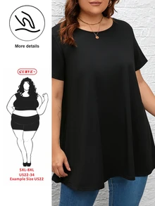 SHEIN CURVE+ Plus Size 4th Of July Casual Round Neck Short Sleeve Knit Flag Printed T-Shirt - Black - View 1