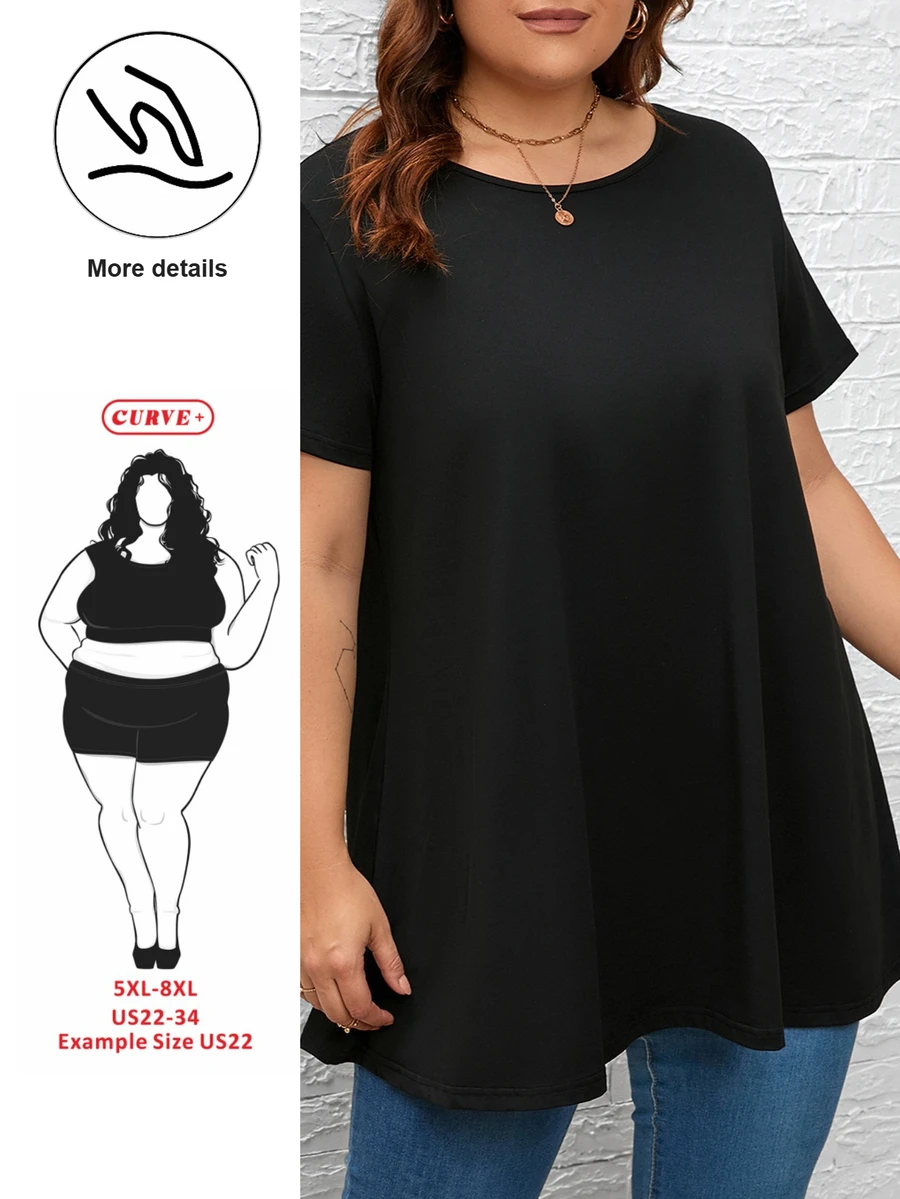 SHEIN CURVE+ Plus Size 4th Of July Casual Round Neck Short Sleeve Knit Flag Printed T-Shirt - Black - View 1