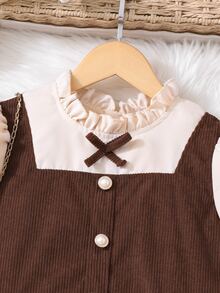 SHEIN Tween Girl Color Block Long Sleeve Homecoming Dress Fall Style US Fall Style Fall Outfits - Mocha Brown - View 8