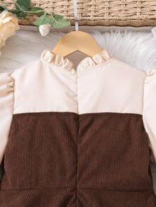 SHEIN Tween Girl Color Block Long Sleeve Homecoming Dress Fall Style US Fall Style Fall Outfits - Mocha Brown - View 10