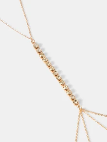 Aravennia 1pc Fashion Crystal Rhinestone Chest Chain, Shiny Gold Body Chain Jewelry, Women's Sexy Bikini Body Accessory - Gold - View 4