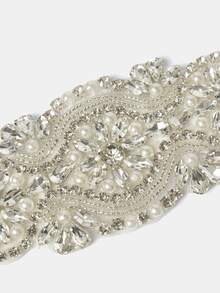 Aravennia 2pcs Women's Bridal Leg Garter With Rhinestone, Faux Pearl And Lace Embellishments, European And American Luxury Style Wedding Accessory - Silver - View 5