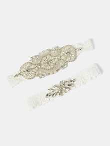 Aravennia 2pcs Women's Bridal Leg Garter With Rhinestone, Faux Pearl And Lace Embellishments, European And American Luxury Style Wedding Accessory - Silver - View 4