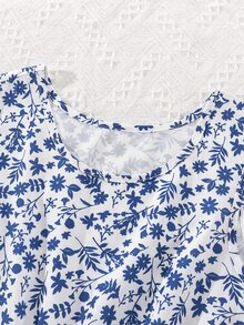 SHEIN 2pcs/Set Teen Girls' Ditsy Floral Casual Summer Dress And Single-Breasted Long Sleeve Jacket Set,Holiday,Summer,Travel Autumn Fall, Fall Outfits - Blue - View 10