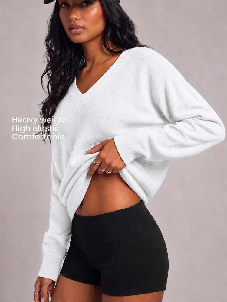 YARNWELL Women's Solid Color V-Neck Long Sleeve Casual Versatile Sweater - Beige - View 1