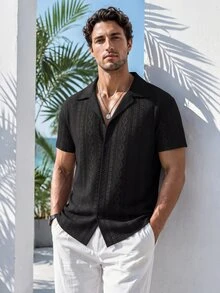 VENTUSAIL Men's Mature Casual Short Sleeve Shirt - Black - View 1