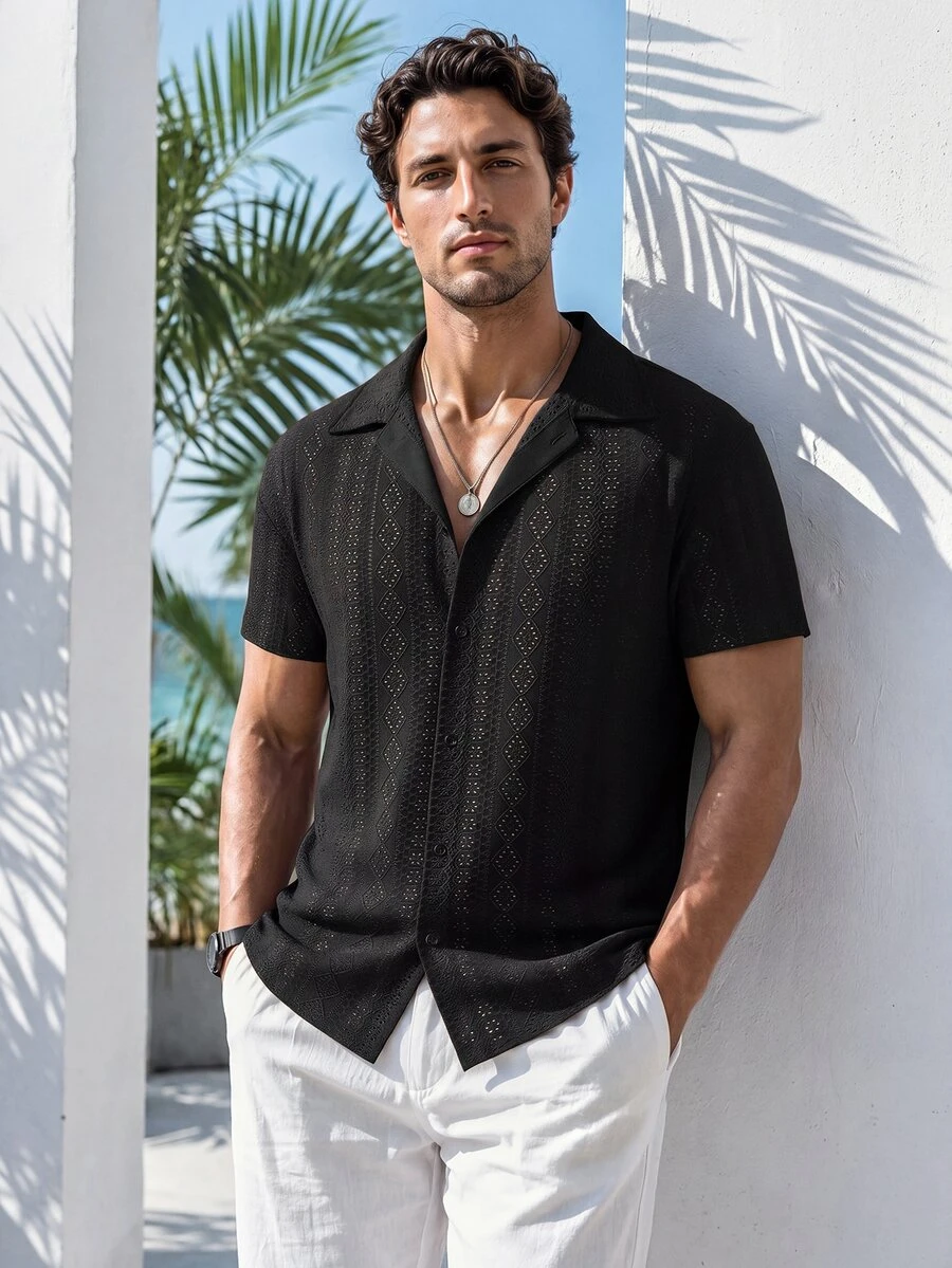 VENTUSAIL Men's Mature Casual Short Sleeve Shirt - Black - View 1