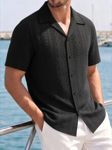 VENTUSAIL Men's Mature Casual Short Sleeve Shirt - Black - View 3