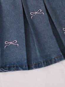 SHEIN Tween Girl Fall Outfits Tops 2 Pieces Set: Pink Soft Polyester Cold Shoulder Camisole Top With Bowknot School Student Navy Blue Cute Cowgirl Birthday - Pink - View 7