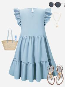 SHEIN Vestido de verano sin mangas de unicolor para adolescente - Celeste - Ver 2