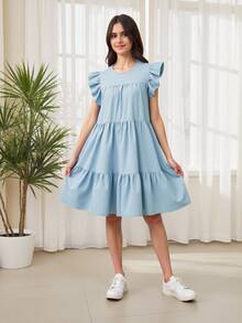 SHEIN Vestido de verano sin mangas de unicolor para adolescente - Celeste - Ver 3