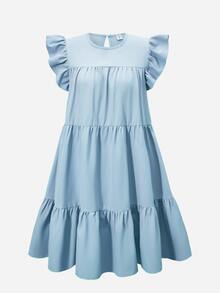 SHEIN Vestido de verano sin mangas de unicolor para adolescente - Celeste - Ver 8