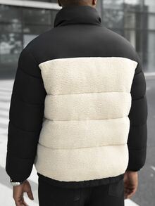 Manfinity Homme Men's Solid Fleece Long-Sleeve Zipper Winter Puffer Jacket Vacation Club Black Streetwear Casual - Multicolor - View 2