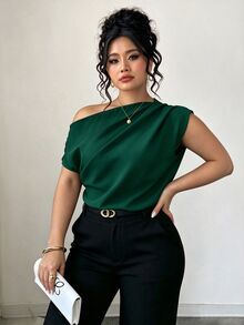 Elenzga 春夏秋款優雅通勤聖誕風極簡休閒女裝百搭大尺碼襯衫 早午餐派對深綠色 - 墨綠色 - 查看 3