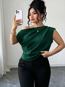 Elenzga 春夏秋款優雅通勤聖誕風極簡休閒女裝百搭大尺碼襯衫 早午餐派對深綠色 - 墨綠色 - 查看 1
