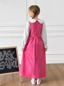 SHEIN Tween Girls Fall Dresses Casual Cute Lovely Peter Pan Collar Ruffle Sleeve 2-In-1 Cinched Waist Dress, Holiday Outfits - Pink - View 2