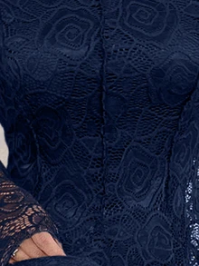 Feyla Elegant Romantic Mature Navy Blue Floral Lace Dress For Women Dinner Date Party Night Cocktail Fall - Navy Blue - View 8
