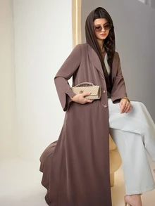 Mulvari رداء عربي طويل للنساء بلون بني سادة، كاجوال محتشم وأنيق ومتعدد الاستخدامات، مناسب للحفلات والمكتب والسهرات والسفر، للخريف - بني - مشاهدة 8