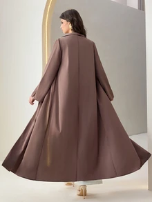 Mulvari رداء عربي طويل للنساء بلون بني سادة، كاجوال محتشم وأنيق ومتعدد الاستخدامات، مناسب للحفلات والمكتب والسهرات والسفر، للخريف - بني - مشاهدة 3