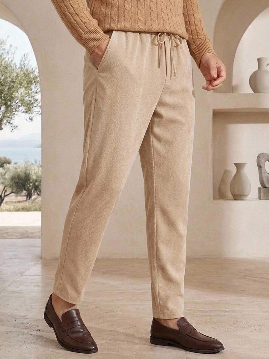HIMLAND 男士梭織時尚休閒商務純色長褲 - 卡其色 - 查看 1