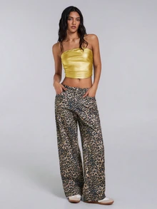 TypaGal Women's Metallic Pleated Bandeau Top - Gold - View 5