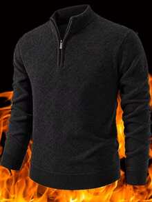 Manfinity Homme Men's Autumn/Winter 1/4 Zip Solid Color Long Sleeve Minimalist Versatile Sweater - Dark Grey - View 2