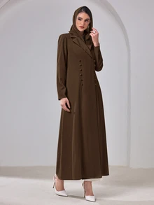 Al Najma 女款優雅端莊鈕扣長袖阿拉伯式長袍晚裝 早晨正式秋季夜間 Ninang 婚禮棕色 - 咖啡棕 - 查看 7