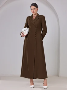 Al Najma 女款優雅端莊鈕扣長袖阿拉伯式長袍晚裝 早晨正式秋季夜間 Ninang 婚禮棕色 - 咖啡棕 - 查看 5