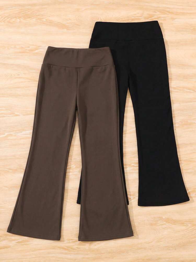 Tween Girl Kids Autumn/Winter Casual All-Match Versatile Thermal Lined Thick Ribbed Flared Pants With Bow And High Neck, 2pcs -Piece Set - Multicolor - View 3