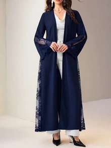 Al Najma Women's Lace Patchwork Casual Modest Elegant Irish Party Christening Guest Morning Ninang Wedding Travel Abaya Fall - Navy Blue - View 5