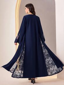 Al Najma Women's Lace Patchwork Casual Modest Elegant Irish Party Christening Guest Morning Ninang Wedding Travel Abaya Fall - Navy Blue - View 3