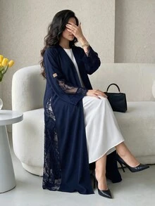 Al Najma Women's Lace Patchwork Casual Modest Elegant Irish Party Christening Guest Morning Ninang Wedding Travel Abaya Fall - Navy Blue - View 1