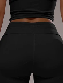 Musera Petite قطعتان من ملابس رياضية ضيقة بأكمام قصيرة مع بنطال رياضي ضيق بقصة واسعة من الأسفل للنساء الصغيرات، مناسبة للأنشطة اليومية والجيم والتمارين الرياضية في فصلي الخريف والشتاء والبيلاتس - الأسود - مشاهدة 6
