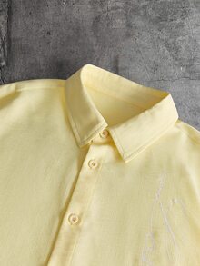 AXEPEAK Kemeja Kasual Pria Lengan Panjang Kancing Tunggal Warna Polos untuk Perjalanan Sehari-hari - Kuning - View 5