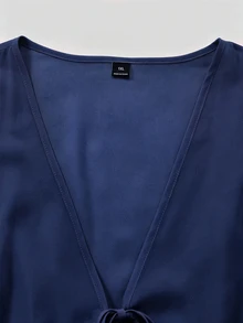 Franclia 女款大尺碼花卉印花兩件套，雪紡襯衫外套與無袖洋裝，海軍藍夏季優雅浪漫1950年代復古派對 - 寶藍色 - 查看 5